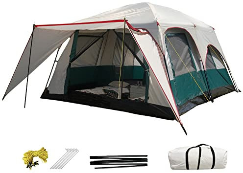 Camping Tent,Family Outdoor Camping Tent Large Bell Tents with Awning Canopy, Big Family Tent for Outdoor, Picnic, Camping, Family, Friends Gathering, 2-Rooms and 1-Bathroom