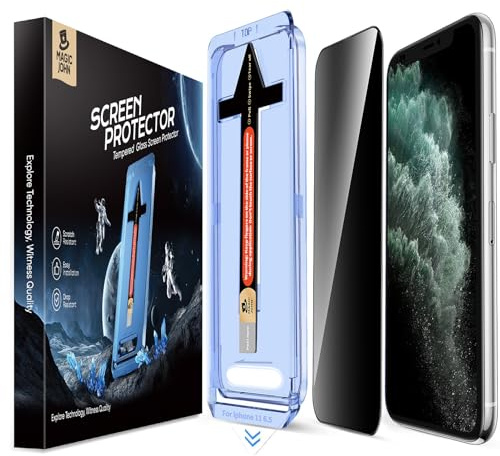 MAGIC JOHN Privacy Screen Protector for iPhone 11 Pro Max 6.5 inch, 2 Pack | 28° Anti-Spy, 9H Hardness Tempered Glass, Easy Installation Kit, Bubble Free, 1:1 Full Coverage, Scratch Resistance