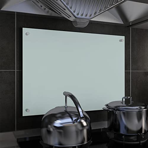 Sufrk Kitchen Backsplash White 70x50 cm Tempered Glass,Tempered Glass Splashback for Kitchen,Toughened Glass Heat Resistant Splashbacks for Cookers - Pre-Drilled Holes with Fixing
