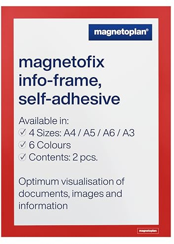 magnetoplan magnetofix Info-Rahmen selbstklebend, 2 Stk., Rot | Format: A4 | Selbstklebender Magnet Bilderrahmen für Aushänge, Bilder und Dokumente