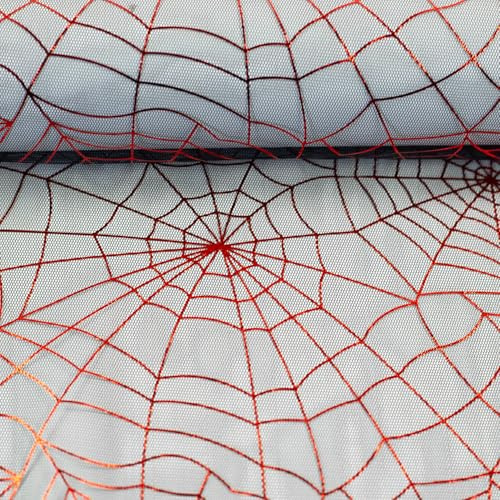 Spinnennetz Stoff 100x155 cm Fein-Tüll Halloween Hexe Kostüm Schleier Hut | für Halloween Party und Dekoration | Meterware | ab 100x155cm | in 2 Farben (schwarz-rot-silber)