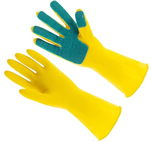 UTHCLO Dishwashing Latex Gloves Housework Cleaning Gloves Scouring Pad for Home Kitchen Use Comfortable Fit for Kitchen Tasks