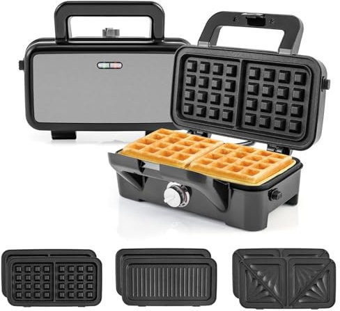 RELAX4LIFE Sandwichmaker 3 in 1, 1200W Waffeleisen Kontaktgrill Sandwichtoaster mit 5-Gang-Temperaturregelung, LED-Leuchten, Cool-Touch-Griff, 3 austauschbaren & antihaftbeschichteten Platten