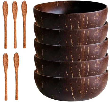 Hperu 5pcs bol acai, bol set bol ＆ ＆ 5pcs cuillères 5.1 '' Slick poli, c'est un bol écologique de décoration de bol acai naturel pour la salade biologique végétalienne
