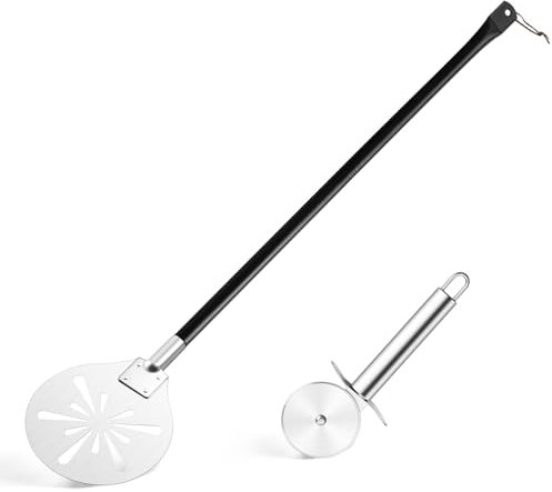 Leonyo Pelle à pizza de 20,3 cm avec roulette à pizza classique, spatule à pizza perforée à long manche en acier inoxydable réglable pour chefs, boulangers, four maison