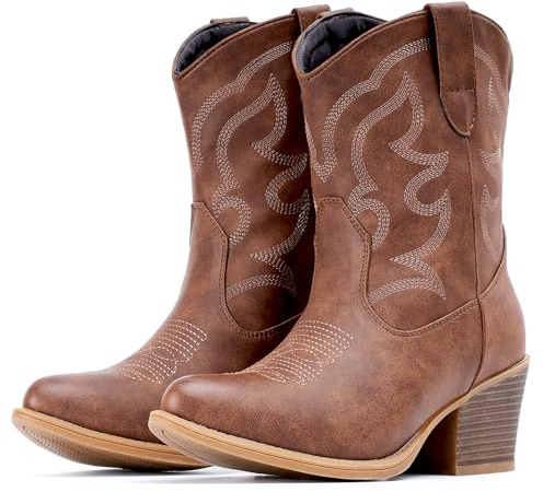 IXU Cowboy Boots for Women Wide Suede Ankle Western Cowgirl Boots