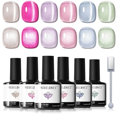 Modelones UV-nagellack, 6 färger, gel, nagellack, UV nageldesign, set, blötläggning, för manikyrnageldesign, ljus serie, gelé, gel, rosa, blå, grön