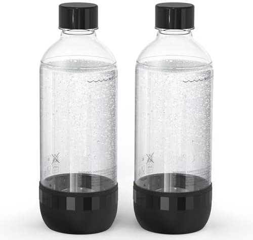 Mycket Soda Maker Flaschen, 2 x 1L Carbonating Bottles, BPA-frei Kohlensäureflaschen, Wiederverwendbare PET-Sprudelwasserflaschen, Ersatzflaschen für Soda-Maschine, Schwarz