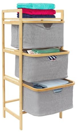Wäschekorb 3 Fächer, Wäschewagen Schmaler Wäschesammler 44 * 33 * 96cm, Wäschesortierer Aufbewahrungskörbe Wäschebehälter für Waschküche & Badezimmer