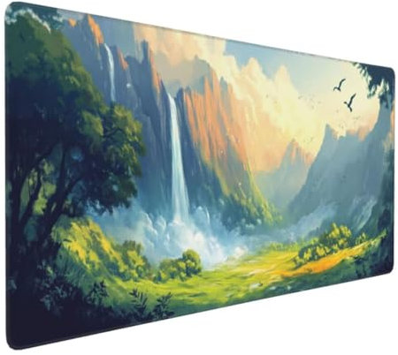 Tapis de Souris Cascade Forêt Tapis de Souris XXL 1400x600x3mm, Imperméable Tapis de Souris Gamer XXL Tapis Souris Mouse Pad, Base Atidérapante, Haute Précision et Vitesse pour Gamer, Deco Bureau