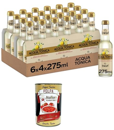 Italian Gourmet Acqua Tonica bevanda 24 x 275ml Glas Tonic Water Chinotto | Analcolica con infuso agrumato e succo di limone, herber Geschmack für, Gesamtnettogewicht 6,6 L + Kostenlos Polpa 400g