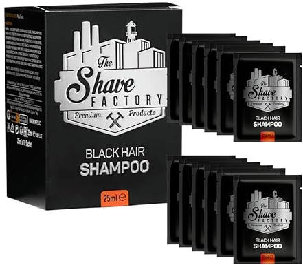 THE SHAVE FACTORY Black Coloring Hair Shampoo (10 x 25 ml) – sofortige Grauhaarabdeckung für Männer – sanfte Formel ohne Ammoniak – natürliche schwarze Farbe, langanhaltend