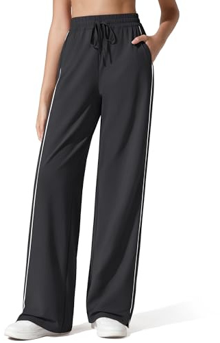 G4Free Wide Leg Pants for Women Drawstring High Waisted Lightweight Flowy Casual Trouser Stretchy Jogging Pant (Black,M,Regular)