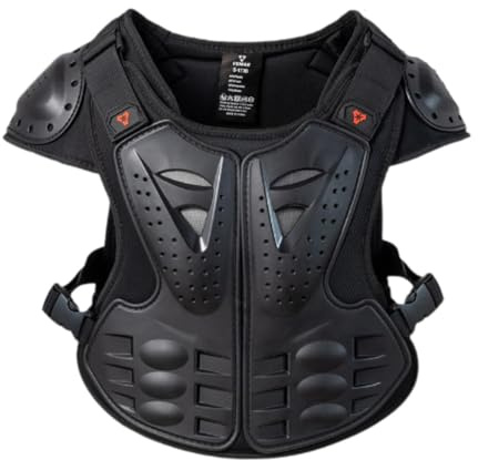 SZLIFE Gilet da motociclista con protezione per il corpo, pettorina, spalle, schiena, per da strada, per bambini all'aperto, Nero