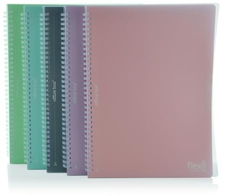 office box, Pack 5 Cuadernos Flexi A4 (29.7 x 21 cm) - Portadas y Espiral en Polipropileno, 80 Hojas con pre-corte+taladros para archivar, Surtido 5 Colores. (5 Colores - 5 UD - Tamaño A4)