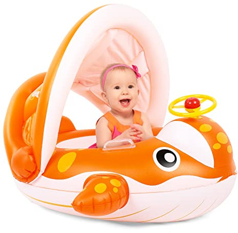 Peradix Wal Baby simring med soltak, simring för småbarn 9–36 månader (orange)