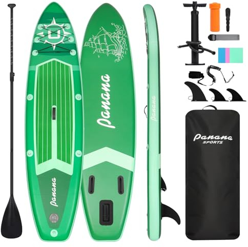 Panana Premium SUP Board Set Aufblasbar, 305cm Stand Up Paddling Board mit Komplettem Zubehör, Verstellbares Paddel, Pumpe, Rucksack, Paddleboard für Anfänger Fortgeschrittene Erwachsene, 200kg