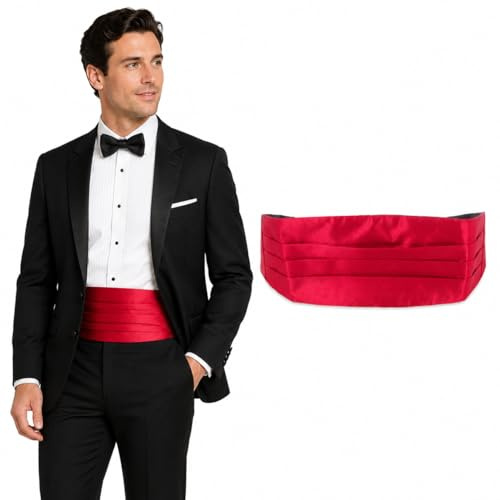 FOMIYES Herren Kummerbund Rot Satin Smoking Bund Herren-Kummerbund Verstellbar für Hochzeit Anzug Festliche Anlässe Abendparty Elegant Tuxedo Bauchweg Taillengürtel