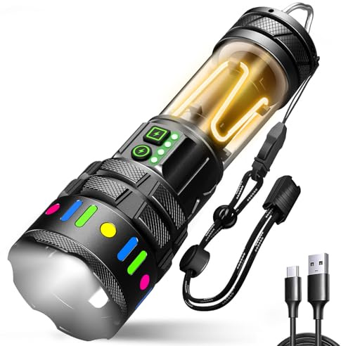 Domixo Torches LED Super Bright,Torch Battery Powered, 11 Lighting Modes, Super Bright Flashlight, Camping Light, 100000 Lumens, Powerful Torch for Camping, Hiking, Outdoor, Gifts for Men Dad Kids