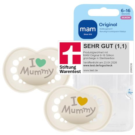 MAM Original Schnuller | 6-16 Monate | Baby Schnuller | 94% Akzeptanz | stillfreundlich | von Hebammen empfohlen | zahnfreundlich | SkinSoft Silikon | Mummy/Beige | 2 Stück