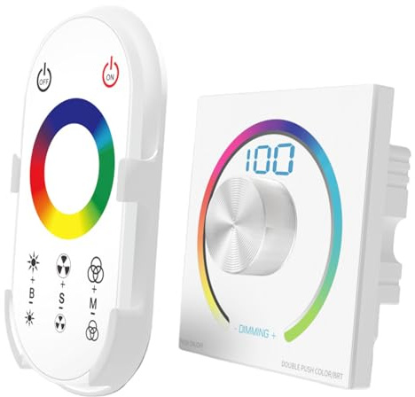 Variateur LED RGB DC 12-24V PWM avec Affichage Numérique, Variateur d'Intensité Tactile Télécommande, Interrupteur Variateur LED 12V/24V pour Lampes LEDs Dimmables et Bandes Lumineuses