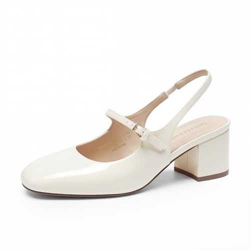 DREAM PAIRS Scarpe Donna Eleganti - Mary Jane Basse con Tacco Grosso, Slingback, Punta Quadrata, Chiuse, per Matrimonio, Festa, Lavoro, Ufficio,Size 39,Beige,SDPU26005W