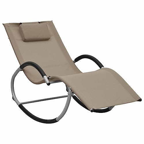 Generic Bekväm Solstol i Svart Textilen med Kuddar, Geometrisk Design, Väderbeständigt Stål, Vattenavvisande och Lätt Att Rengöra, för Trädgård och Utomhusbruk (Taupe)