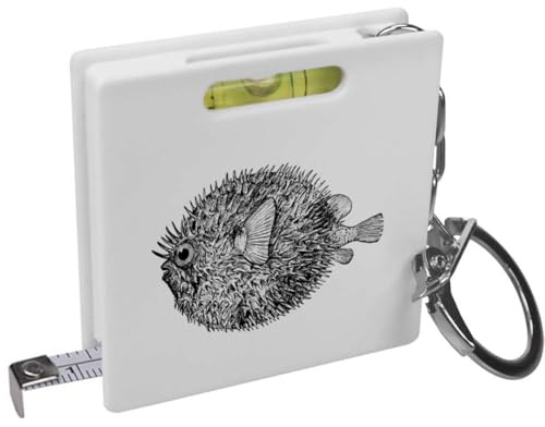 Azeeda 'Pufferfish Swimming' Keyring Tape Measure (KM00047958) | Mini Measuring Tool / Spirit Level for DIY, Work, Bags and Keys