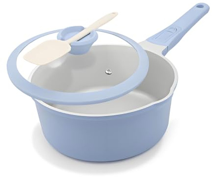 AIKENBBKK Small Sauce Pan with Lid, 1.5 Qt Ceramic Saucepan with Lid, Non Stick Sauce Pan, Milk Pot & Sauce Pot & Saucepan with Pour Spout, Detachable Handle Milk Pan, Induction Compatible, Oven Safe