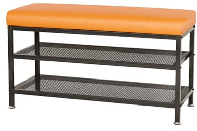 Elegante Schuhbank mit 2 Ebenen, mit Metallrahmen, hohe Widerstandsfähigkeit, PU- und Schaumstoffkissen, perfekt für Eingangsbereich, Flur und Wohnzimmer, 60 x Orange