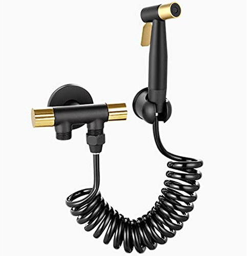 Pulvérisateur de bidet portable en acier inoxydable pour toilettes – Noir et doré Facile à installer pour les couches en tissu de bébé, lavage féminin et lavage des animaux domestiques avec tuyau