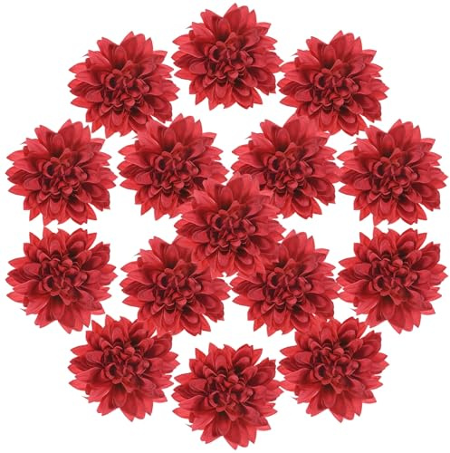 M METERXITY 15-Pack Artificial Chrysanthemum Flowers 3.54in/90mm, Red | Silk, Fake, Floral, Bulk, for DIY Home Decorations, Wedding Bouquets, Garden Office Table Centerpieces