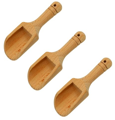Gaomumu Mini Wooden Salt Scoop Natural Wooden Spoon Small Bath Salt Spoons for Candy, Honey, Spices, Sugar, Ice Cream, Tea Eco-Friendly Kitchen Tea Scoop(3PCS)