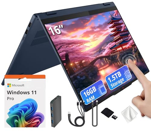 Lenovo IdeaPad 5 16 WUXGA Touch 2-in-1 Laptop, AMD Ryzen AI 7 350, AMD Radeon 860M, 16GB LPDDR5X, 1.5TB Storage (512GB SSD&1TB Docking), Backlit Keyboard, FHD IR Camera, Wi-Fi 7, Win 11 Pro, Blue