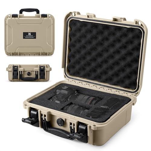 K&F CONCEPT Maletín Rígido, Maletín Fotográfico Exterior Impermeable IP67 y Resistente a los Golpes con Espuma Troquelada para Cámaras, Drones y Lentes | 34.5x29x13.5cm, Beige