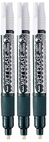 Pentel White Wet Erase Chalk Marker Pens Metal Glass Plastic Stone Blackboard Chalkboard 4mm Chisel Nib With 1.5mm - 4mm Line Width SMW26-WO (Pack Of 3)