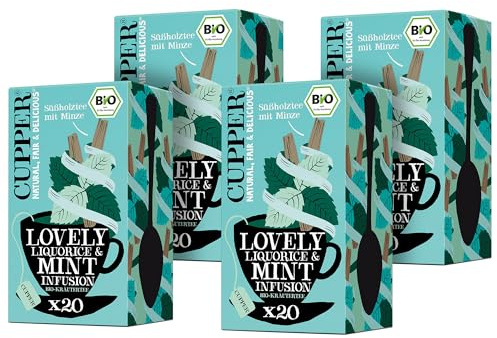 CUPPER Bio Kräutertee „Lovely Liquorice & Mint“, 4x20 ungebleichte Teebeutel, umweltfreundlich, fair gehandelt, 4er Pack