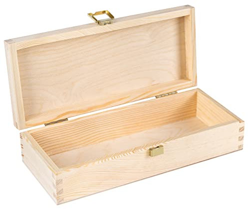 Creative Deco Scatola Lunga in Legno con Coperchio | 24 x 10.5 x 5.7 cm | Chiusura | Cassetta Conteniore Portaoggetti Portagiochi Cofanetto | Perfetta per Decoupage Documenti Giocattoli Attrezzi