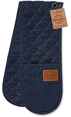 Cooksmart Double Oven Gloves Heat Resistant | British Designed Heat Resistant Oven Gloves | Modern Oven Mitt & Potholder for Home Cooking | Heat Protection Kitchen Oven Gloves - Oxford Denim