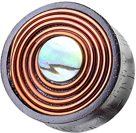 Piersando Ohr Plug Piercing Sono Holz mit Perlmutt Perle und Kupferdraht Braun