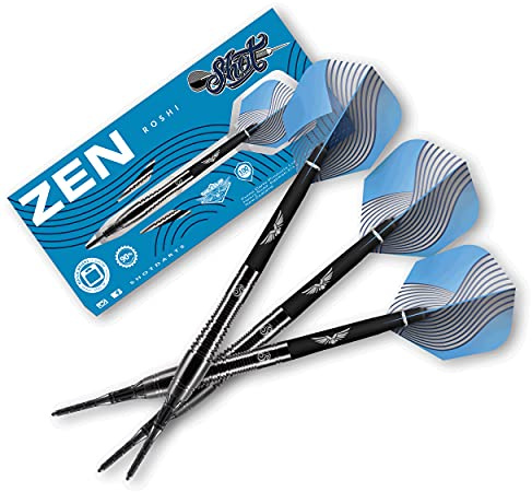 Shot! Darts Zen Roshi 90% Tungsten Pro Throwing Darts Soft Tip Set, Professional – Made in New Zealand – Designed Dart Flights for Women & Men – Plastic Tip Bar Darts for Adults