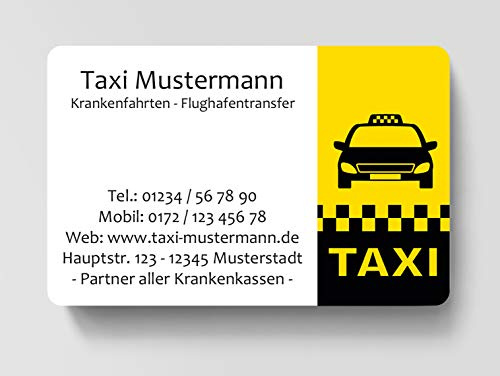 100 Visitenkarten, laminiert, 85 x 55 mm, inkl. Kartenspender - Taxi Kurier Krankenfahrten