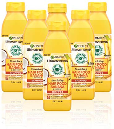 Garnier Ultimate Blends Banana Shampoo For Dry Hair | Banana Hair Food Shampoo by Garnier Ultimate Blends | 98 Percent Natural Origin Ingredients | 350 ml Pack of 6