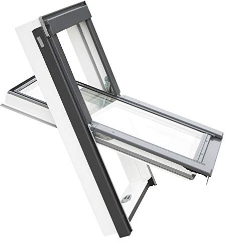 YARDLITE APV White PVC Roof Window, Vented Centre-Pivot Double Glazed Loft Attic Skylight. Easy to Install Bundle with Plain, Slate, Tile or Universal Flashing - M4A(78 x 98cm) +Universal Flashing