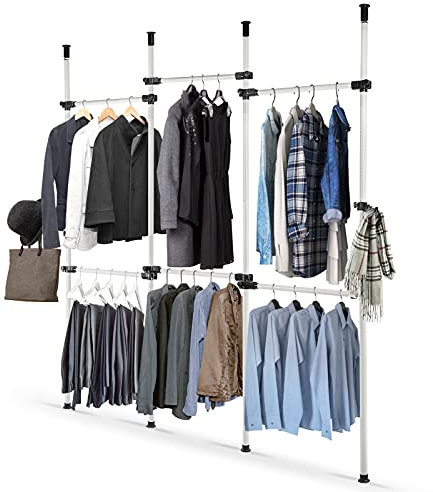 Cocoarm Kleiderständer mit Teleskopstange, robust, tragbar, verstellbar, mit höhenverstellbarem Knopf, 2,5 m bis 3 m, 2,3 m bis 3,3 m, ausziehbar, Kleiderständer aus Polypropylen, Kleiderständer