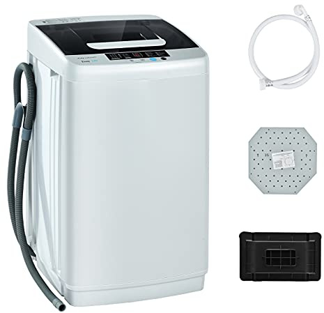 COSTWAY Portable Washing Machine, 2-in-1 Laundry Washer and Spin Combo with 10 Programs, 8.8lbs Capacity, Drain Pump and LED Display, Full Automatic Washer for Apartment, RVs, Dorm, Grey