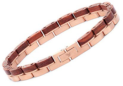 WOODSTAR (FLAMINGO) Bracelet en Bois et Acier pour Femme, Bijoux pour Femmes, Bracelet Réglable Or Rose B20-012