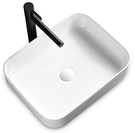 Rea Waschbecken Waschtisch Aufsatzwaschbecken Keramik Handwaschbecken Aufsatz Waschschale Rechteckig Weiß 40x50
