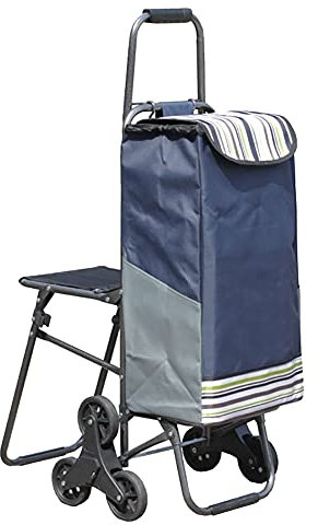 Caddie Sac chariot pliable support en acier 6 roues À toute épreuve 100kg Organisateur 33L avec siège Amovible âgé Roue monte-escalier pour Supermarché magasin de nourriture pique-nique