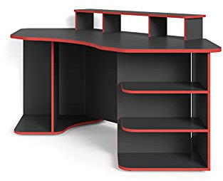 byLIVING Schreibtisch THANATOS/Gaming-Tisch in Anthrazit mit Kanten in Rot/Eck-Schreibtisch mit viel Stauraum und XXL Tischplatte/Computer-Tisch/mit Ausatz / 198x76x85cm (BxHxT)